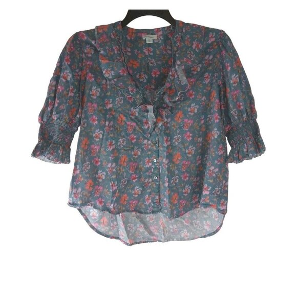 Sundance  Women's Jeanie Ruffle  Floral Button Up  Top Blouse  sz PM - Picture 1 of 13